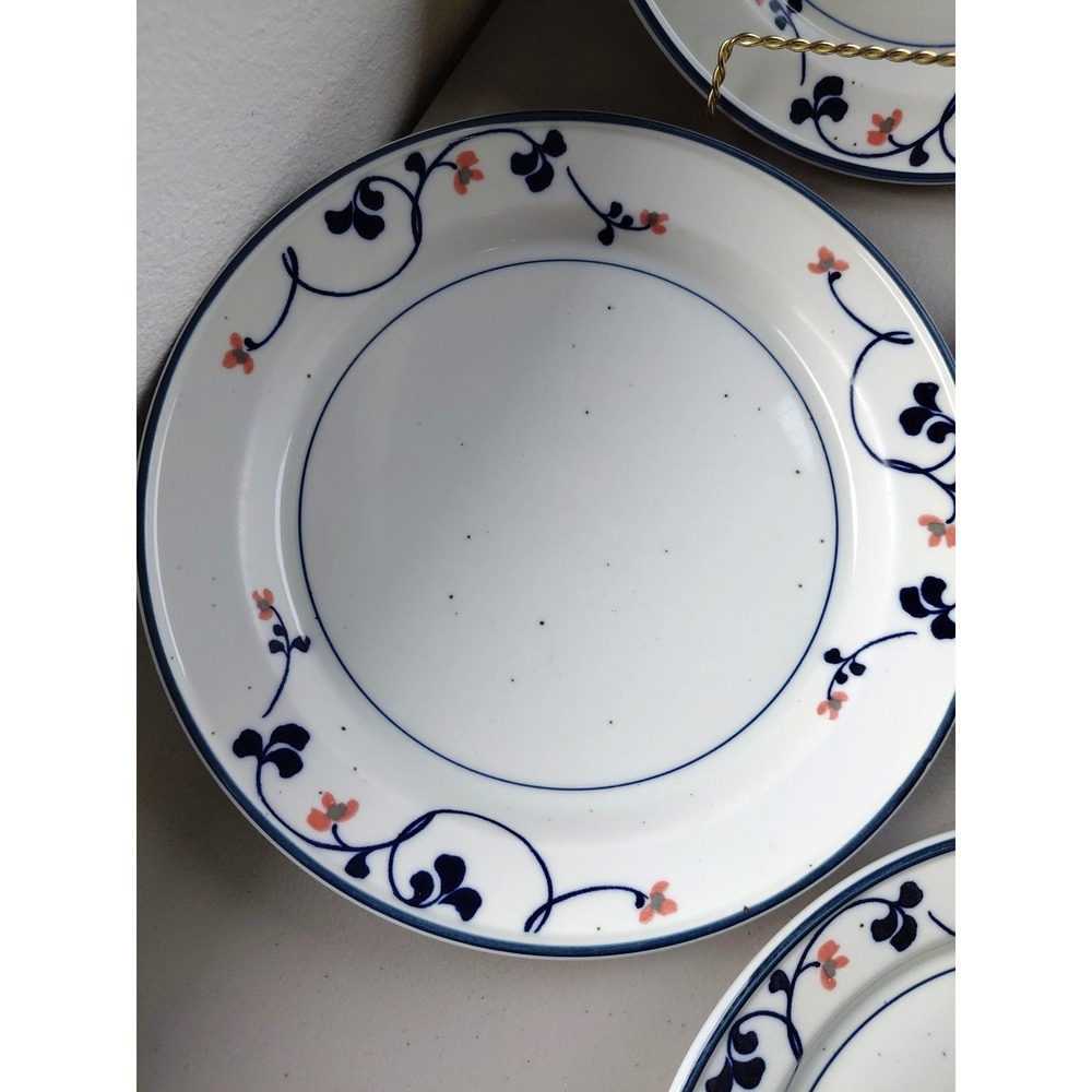 4 Ranmaru Dinner Plates Heavy Stonecraft BLUE F JORD #1777 Floral Vine Speckled - Picture 2 of 10
